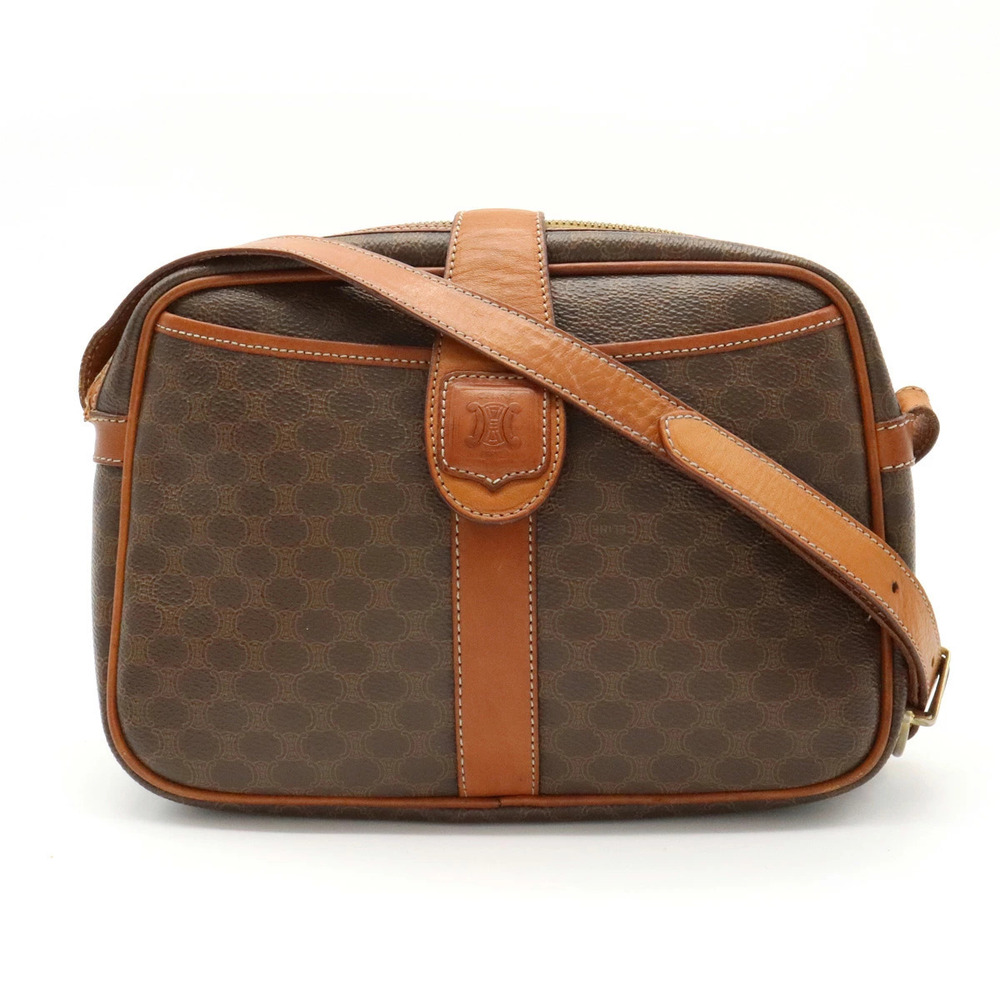 Celine Macadam Crossbody Bag pochette leather dark brown